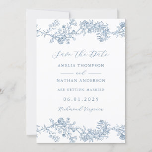 Reserve A Data Casamento Floral De Elegante Blue Vintage Salvar A