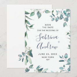 Reserve A Data Casamento Floral de Eucalipto em Aquarela Elegante