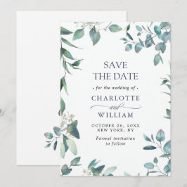 Reserve A Data Casamento Floral de Eucalipto em Aquarela Elegante