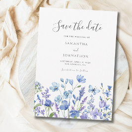 Reserve A Data Casamento Floral de Flor Silvestre Azul