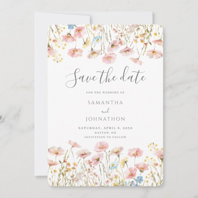 Reserve A Data Casamento Floral de Flor Silvestre Rosa  (Frente)