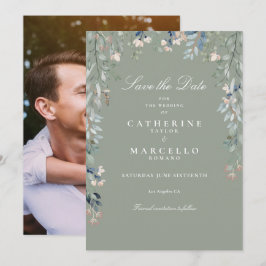 Reserve A Data Casamento Floral de Foto de Sage Green Wildflower
