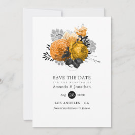 Reserve A Data Casamento Floral de Halloween Preto e Laranja Vint