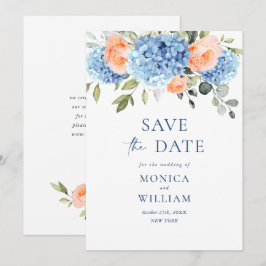 Reserve A Data Casamento Floral de Hortênsias Azuis Elegantes e R