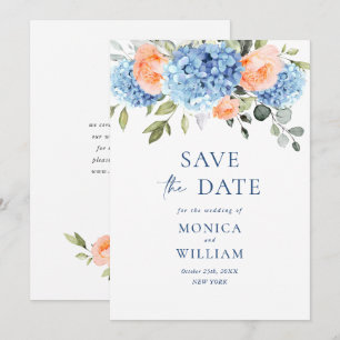 Reserve A Data Casamento Floral de Hortênsias Azuis Elegantes e R
