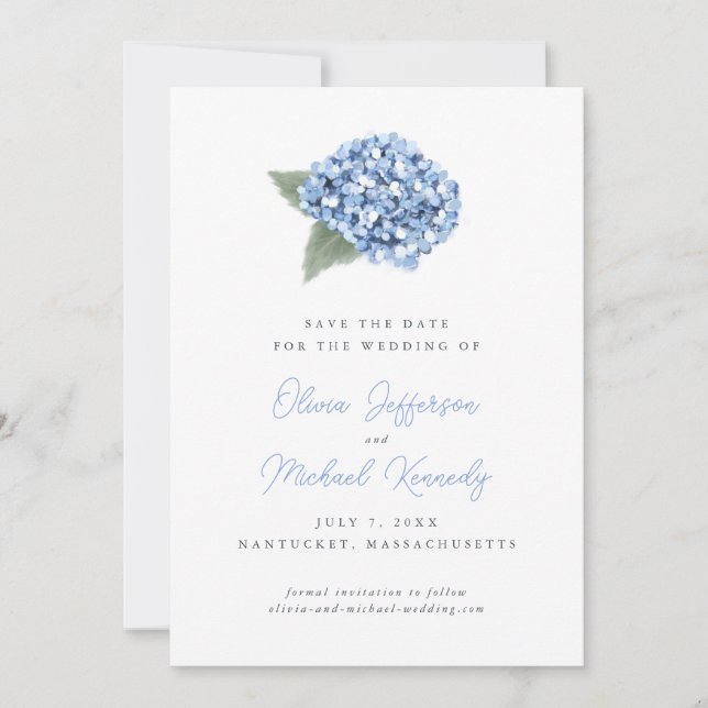 Reserve A Data Casamento Floral de Hydrangea Azul Elegante (Frente)