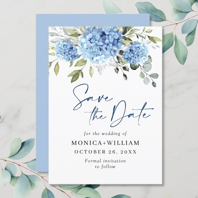Reserve A Data Casamento Floral de Hydrangea Azul Elegante (Criador carregado)