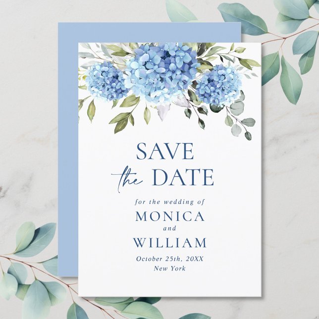Reserve A Data Casamento Floral de Hydrangea Azul Elegante (Criador carregado)