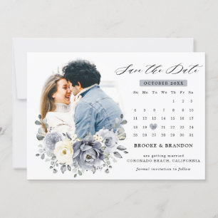 Reserve A Data Casamento Floral de Inverno Cinza Prata Marfim Rús