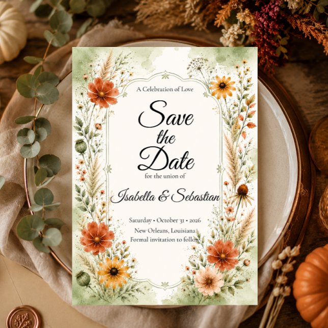 Reserve A Data Casamento Floral de Jardim de Outono Atemporal (Criador carregado)