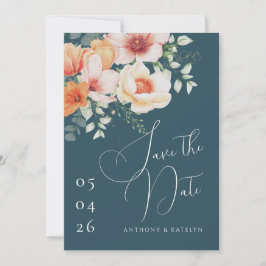 Reserve A Data Casamento Floral de Laranja e Azul Turquesa Primav