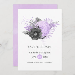 Reserve A Data Casamento Floral de Lilac e Carvões