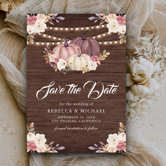 Reserve A Data Casamento Floral de Madeira de Abóbora Rosa Empoei (Criador carregado)