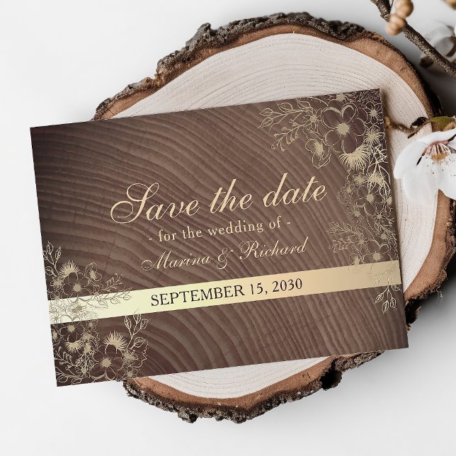 Reserve A Data Casamento Floral de Madeira Rústica de Outono (Criador carregado)