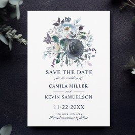 Reserve A Data Casamento Floral de Marinho Azul Clássico com Aqua