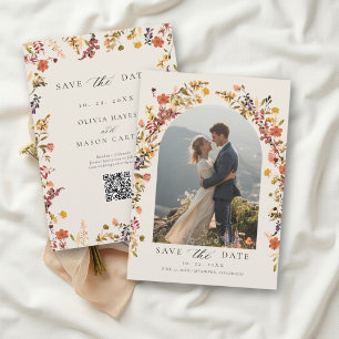 Reserve A Data Casamento Floral de Outono com Foto em Aquarela de