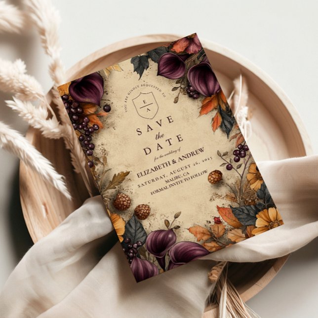 Reserve A Data Casamento Floral de Outono de Chão Escuro (Criador carregado)