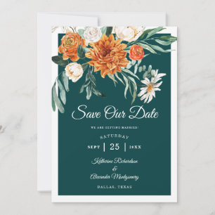 Reserve A Data Casamento Floral de Outono Elegante em Laranja Que