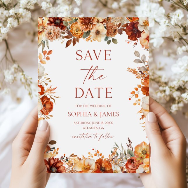 Reserve A Data Casamento Floral de Outono Elegante Rústico (Criador carregado)