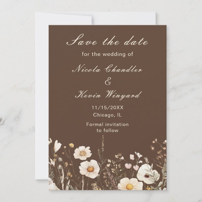 Reserve A Data Casamento Floral de Outono Flor Silvestre (Frente)
