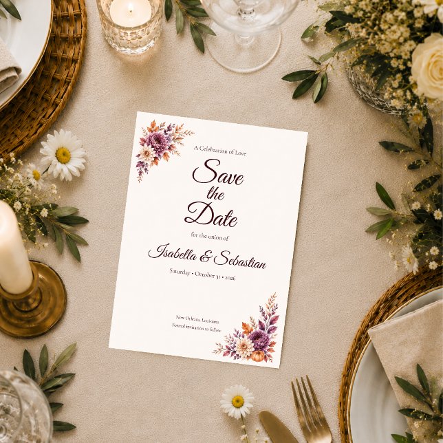 Reserve A Data Casamento Floral de Outono Rústico (Criador carregado)