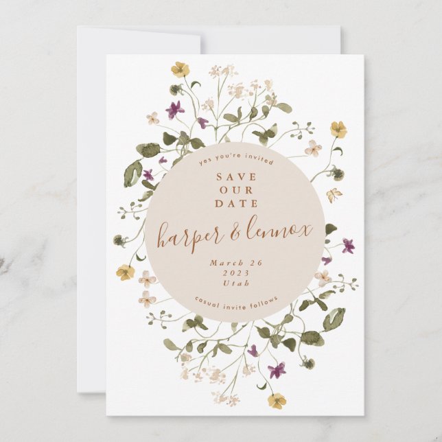 Reserve A Data Casamento Floral de Pampas de Flor Selvagem Seca E (Frente)