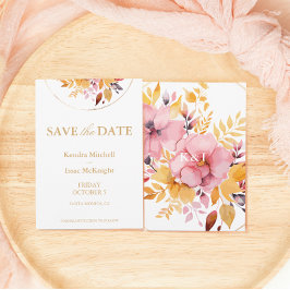 Reserve A Data Casamento Floral de Pêssego e Dourado Amarelo