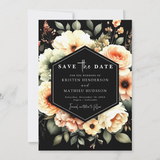 Reserve A Data Casamento Floral de Pêssego Editável (Frente)