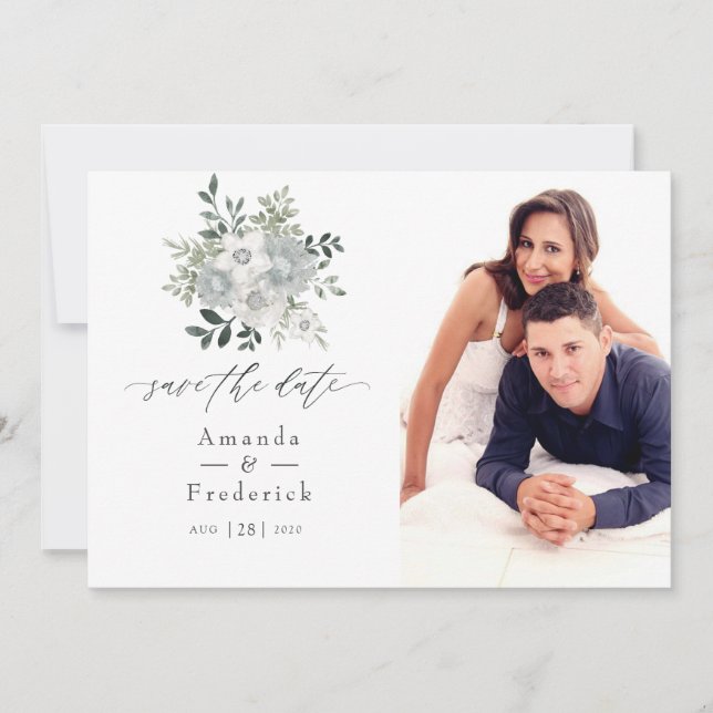 Reserve A Data Casamento Floral de Prata em Aquarela (Frente)