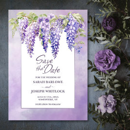 Reserve A Data Casamento Floral de Purple Wisteria Salvar a Data