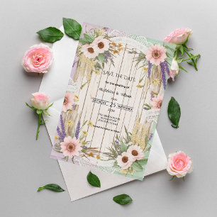 Reserve A Data Casamento Floral de Renda Rústica Vintage Jardim