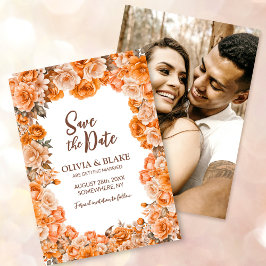 Reserve A Data Casamento Floral de Rosa Laranja com Foto Personal