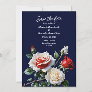 Reserve A Data Casamento floral de rosas vermelhas brancas cor-de