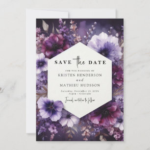 Reserve A Data Casamento Floral de Roxo Abreguiço Minimalista