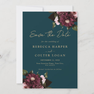 Reserve A Data Casamento Floral de Teal Burgundy Escuro Elegante