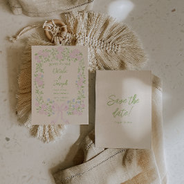 Reserve A Data Casamento Floral de Verão com Arco Verde e Rosa De