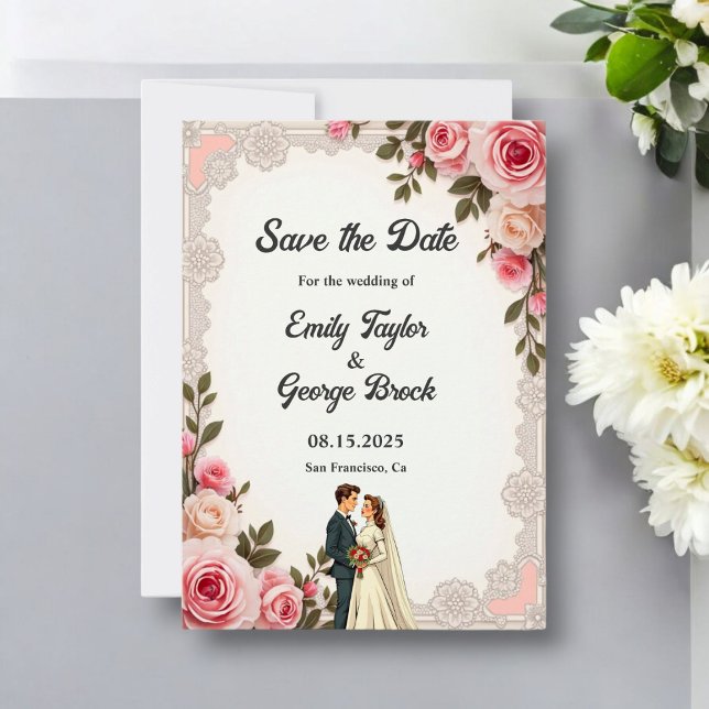 Reserve A Data Casamento Floral de Verão de Casal Rosa-Rosa-Esmag (Criador carregado)