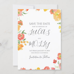 Reserve A Data Casamento Floral de Verão Rosa e Laranja