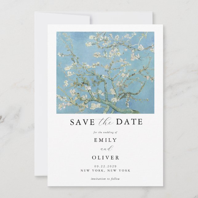 Reserve A Data Casamento Floral de Vincent Van Gogh Almond Blosso (Frente)