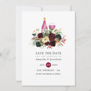 Reserve A Data Casamento Floral de Vinho Tinto e Azul Naval de Na
