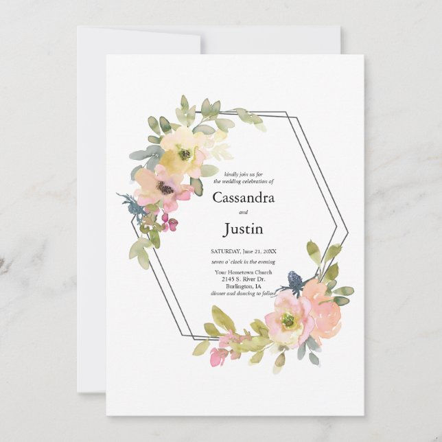 Reserve A Data Casamento Floral de Watercolor (Frente)