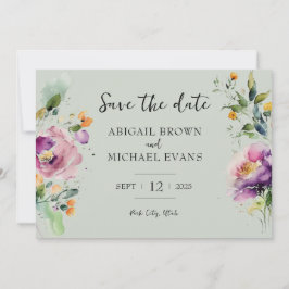 Reserve A Data Casamento Floral de Watercolor Verde