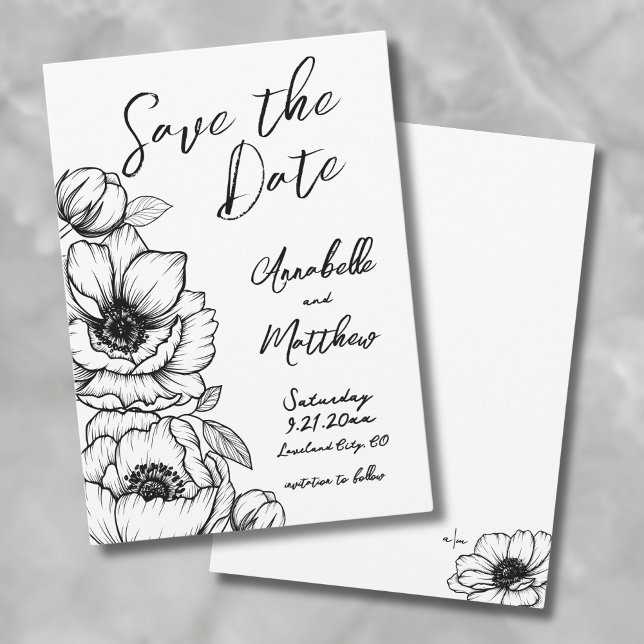 Reserve A Data Casamento Floral Desenhado À Mão Salvar A Data (Hand Drawn Floral Wedding Save The Date)