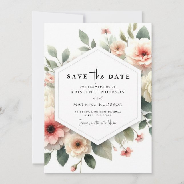 Reserve A Data Casamento Floral Digital Moderno Rosa (Frente)