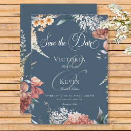 Reserve A Data Casamento Floral do Jardim Azul Romântico Moderno