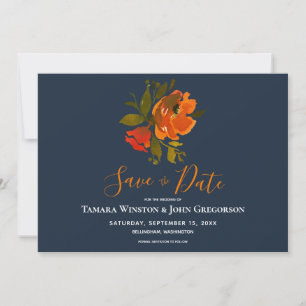 Reserve A Data Casamento Floral do Marinho Laranja Moderno Bohemi
