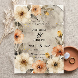 Reserve A Data Casamento Floral Dourado Boho em Sepia Mal-humorad