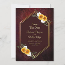 Casamento Floral Dourado Burgundy Salve a Data