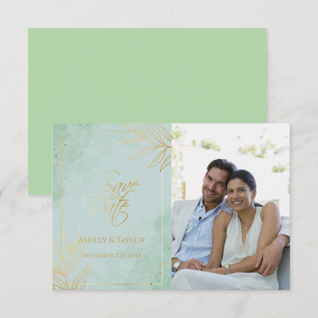 Reserve A Data Casamento Floral Dourado e Casa de Casa (Frente/Verso)
