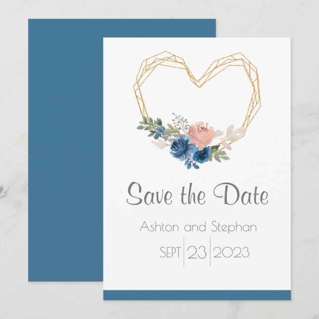 Reserve A Data Casamento Floral Dourado Elegante (Frente/Verso)